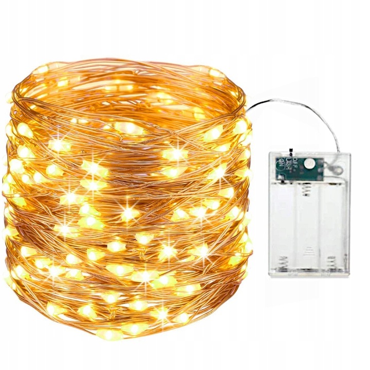 

Lampki druciki choinkowe 100LED ciepłe na baterie