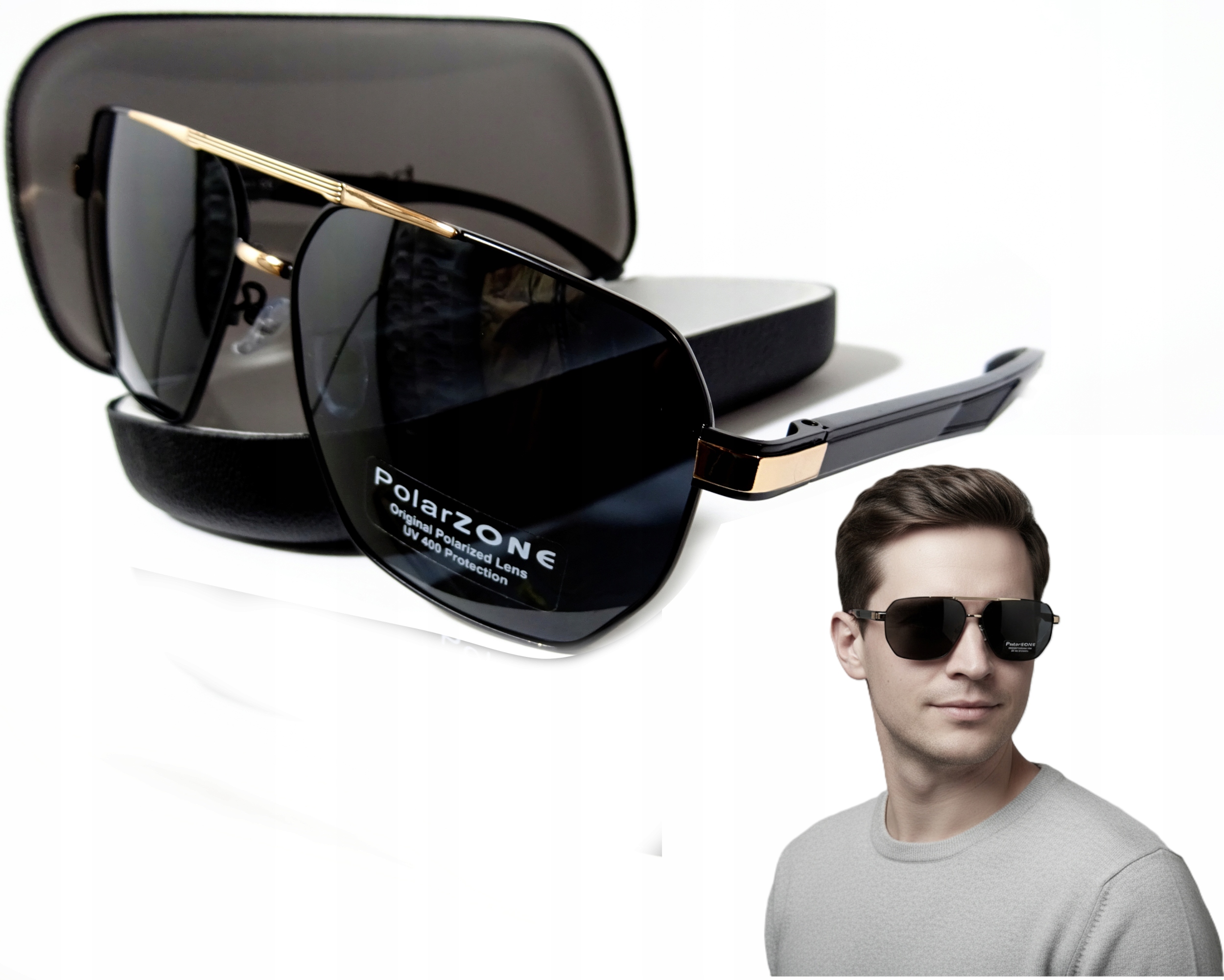 Okulary Pilotki Polarzone Polaryzacyjne Przeciwsłoneczne Filtr CAT.3 Męskie