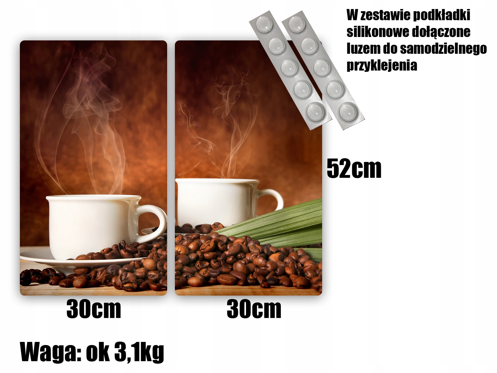szklana płyta ochronna szkło 2x 30x52 kawa Długość 52 cm