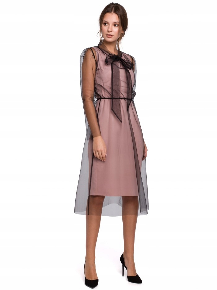 

Eu S K039 Sukienka tiulowa z wiązaniem przy szyi -