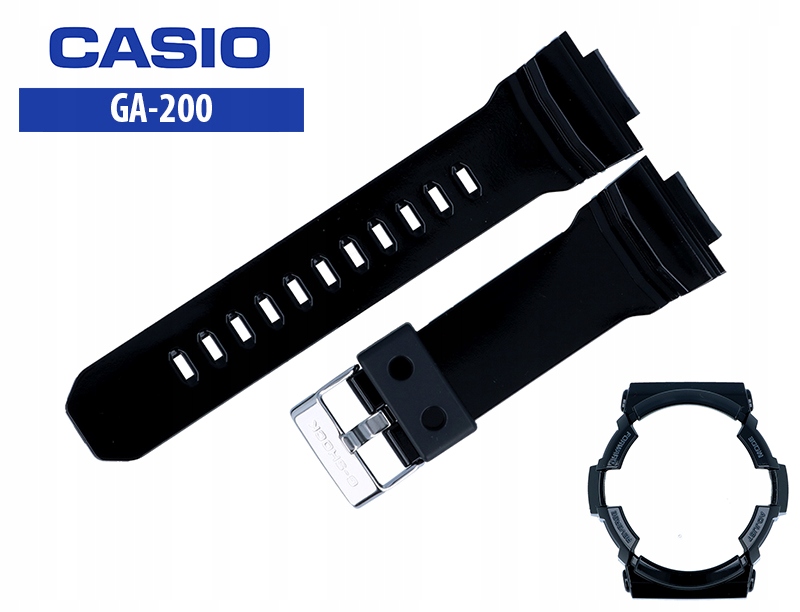 Komplet Bezel A Originální Pásek Casio GA-200BW-1A Černý Lesklý