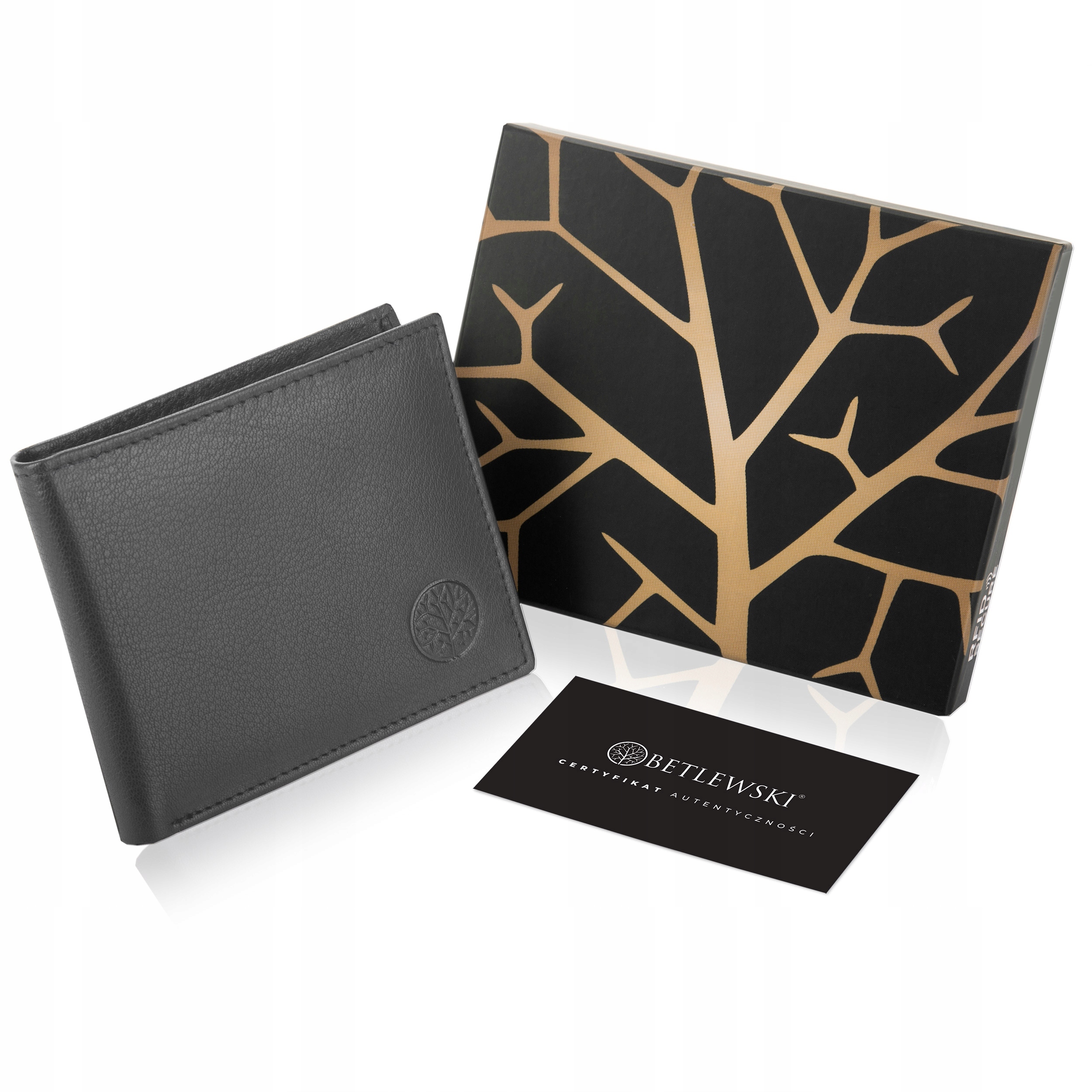 Skórzany Portfel Męski Betlewski Szary Pudełko ETPM-KZ-66