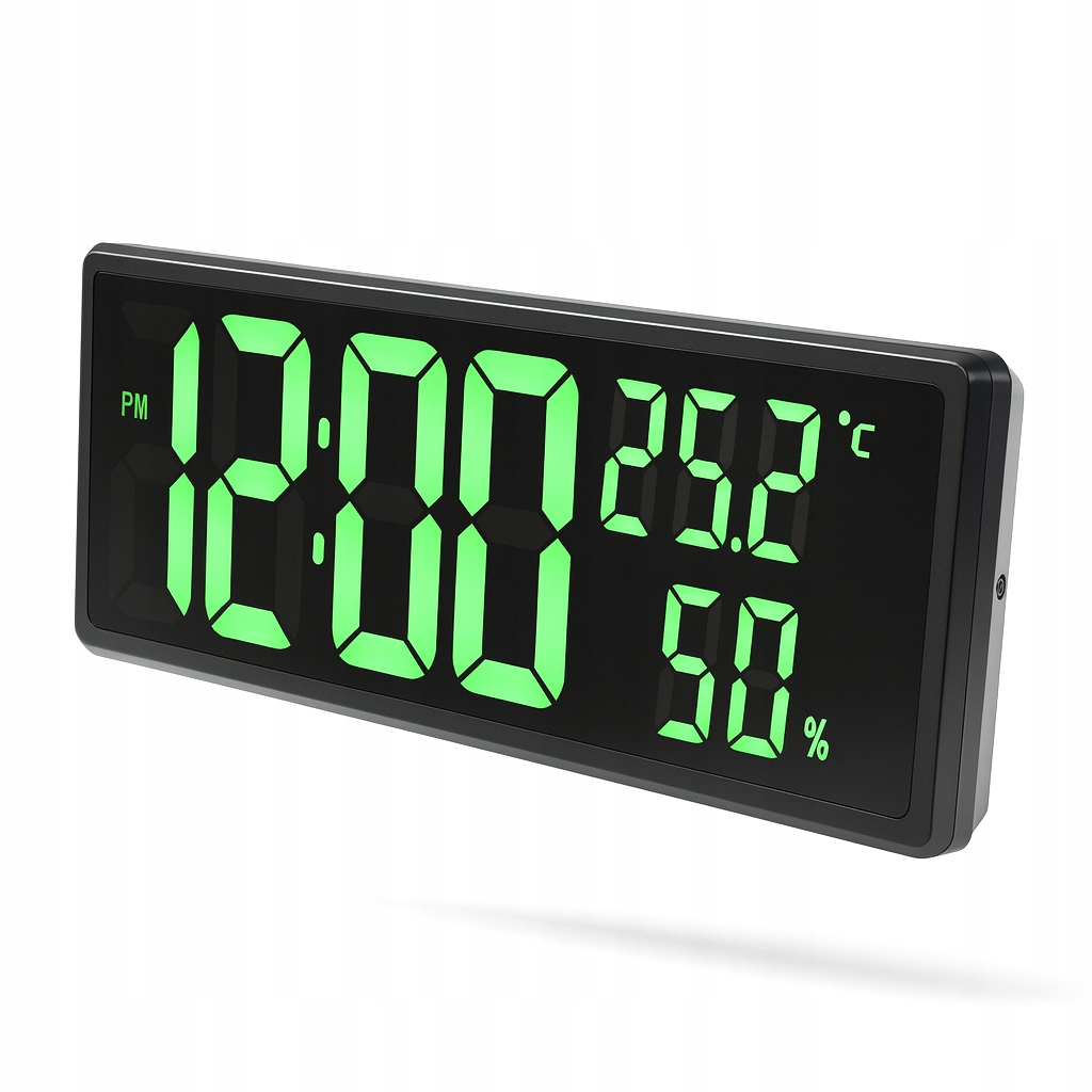 Elektronické Nástenné Hodiny LCD Zelená Vysoká Teplota Vlhkomer