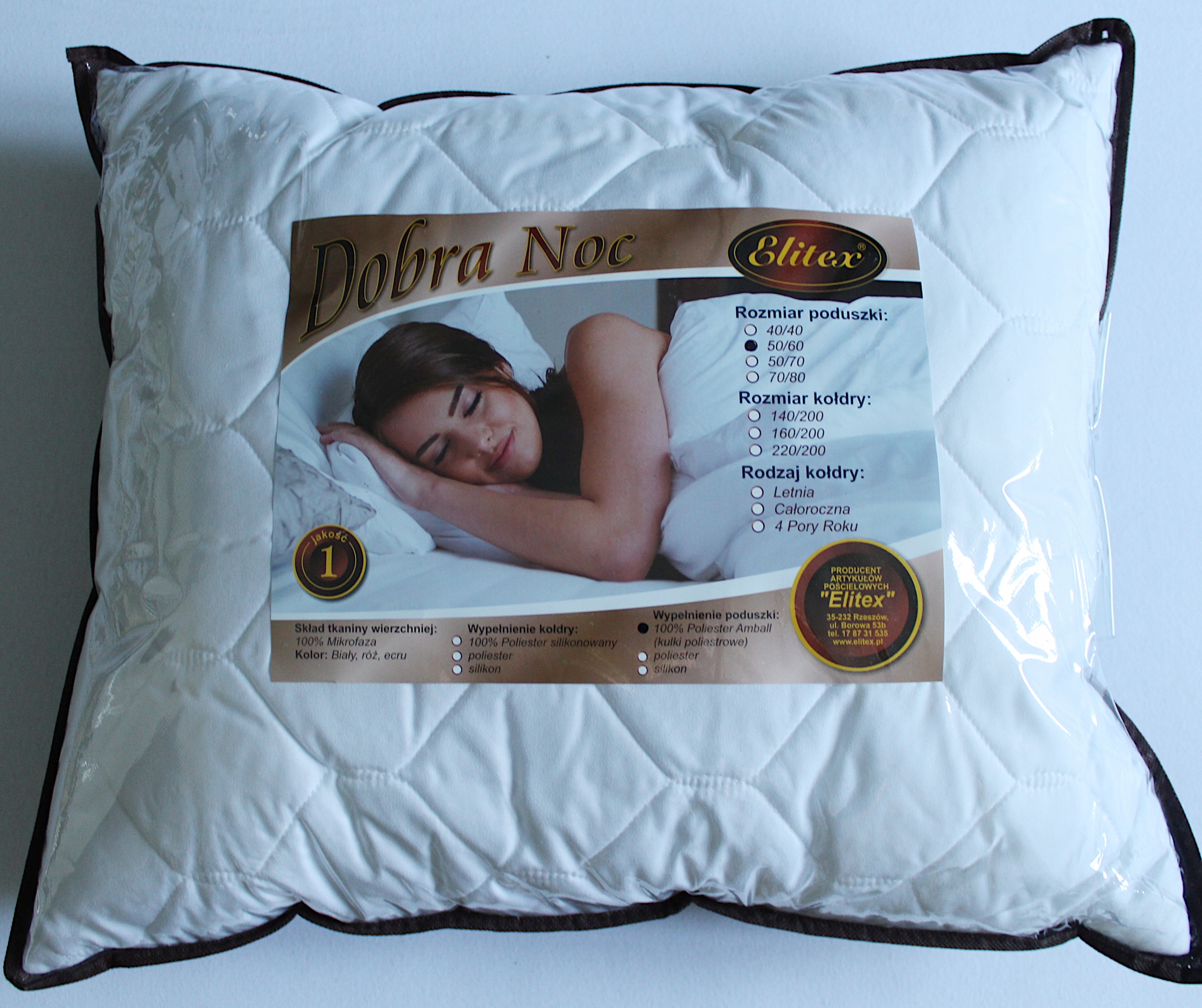 

Poduszka silikon kulka 50x60 pikowana dobra noc