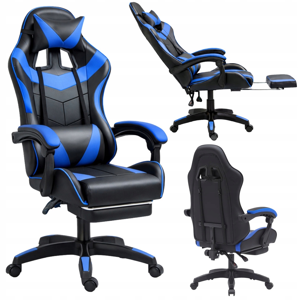 Herní křeslo Lean Otočné kancelářské křeslo s podnožkou Polštáře Černo-modré