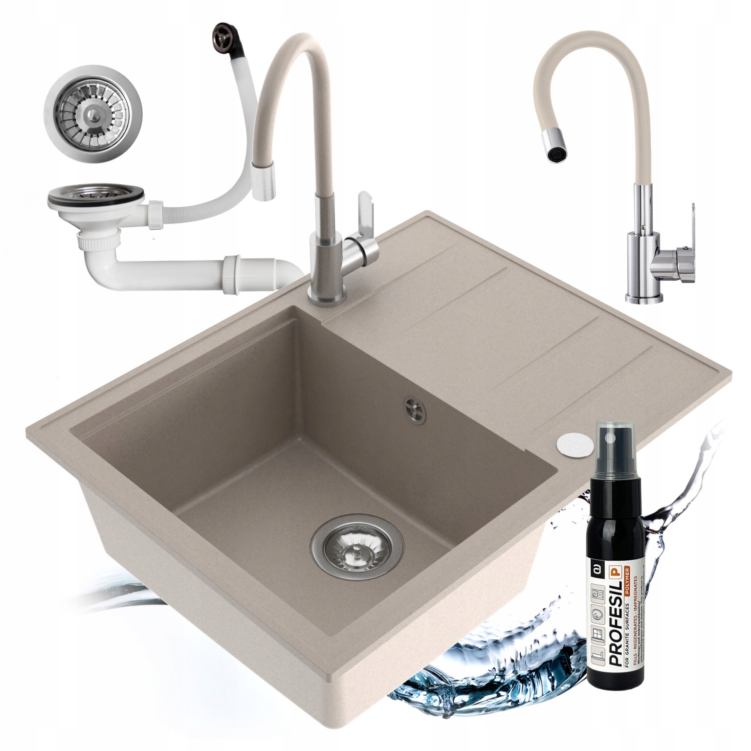 Jednokomorový Drez Miló Emporio Granitový Sifón, Flexibilná Batéria