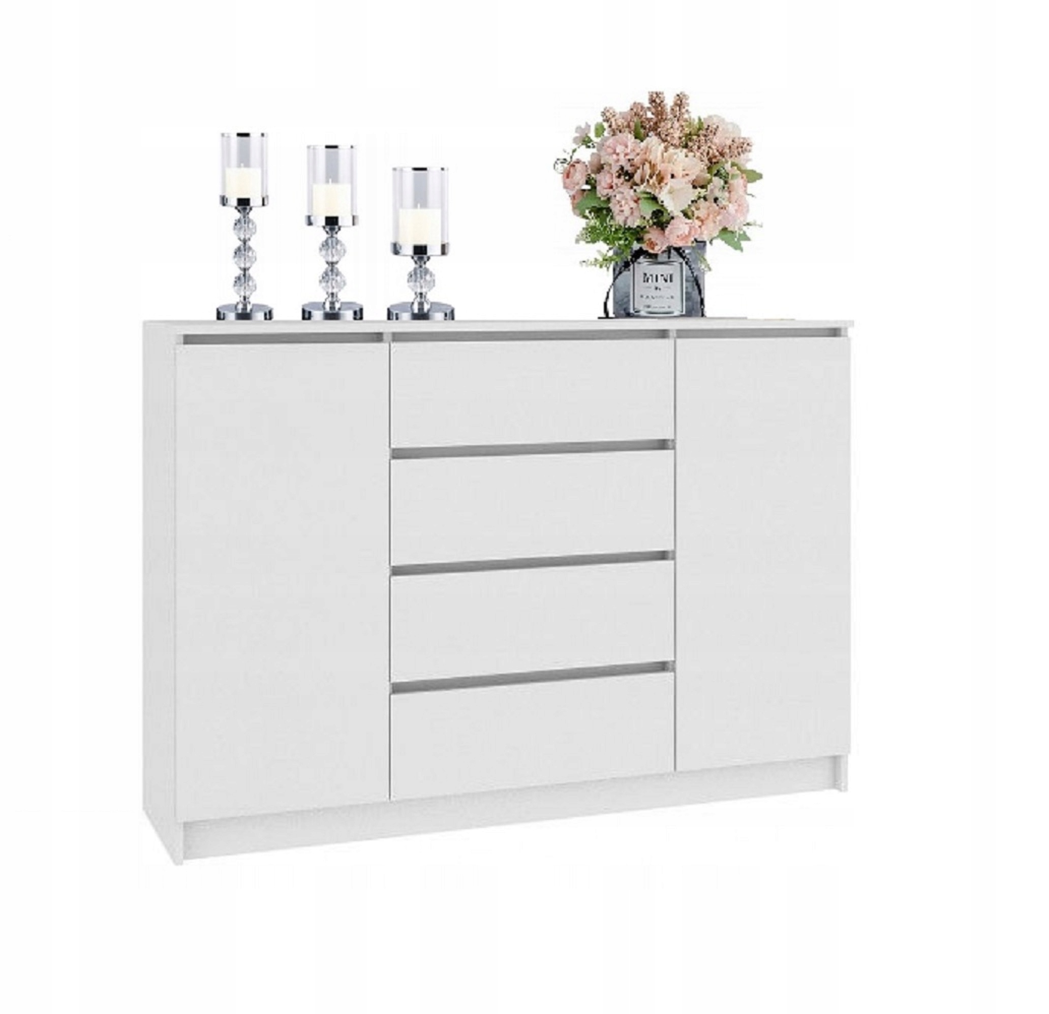 

Komoda 120 CM 2 Drzwi 4 Szuflady Biała
