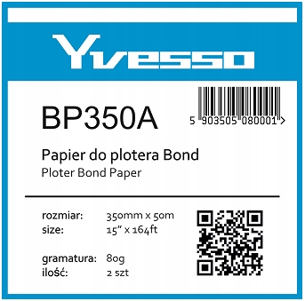 

Papier w roli do plotera Yvesso Bond 350x50m 80g