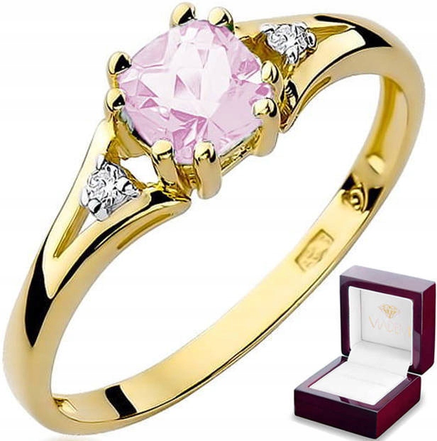 

Złoty Pierścionek Różowy Topaz Diamenty 585 Grawer