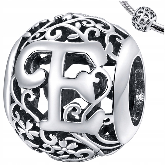 

Charms literka E srebro 925 koralik zawieszka S925