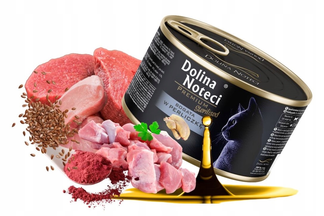 Mokra karma dla kota sterylizacja bogata w perliczkę Dolina Noteci 24x185 g