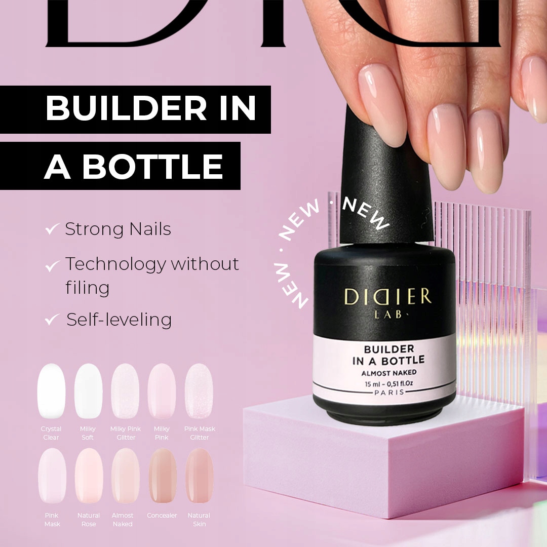 ŻEL BUDUJĄCY W BUTELCE DIDIER LAB, PINK MASK GLITTER, 15ML Marka Didier Lab