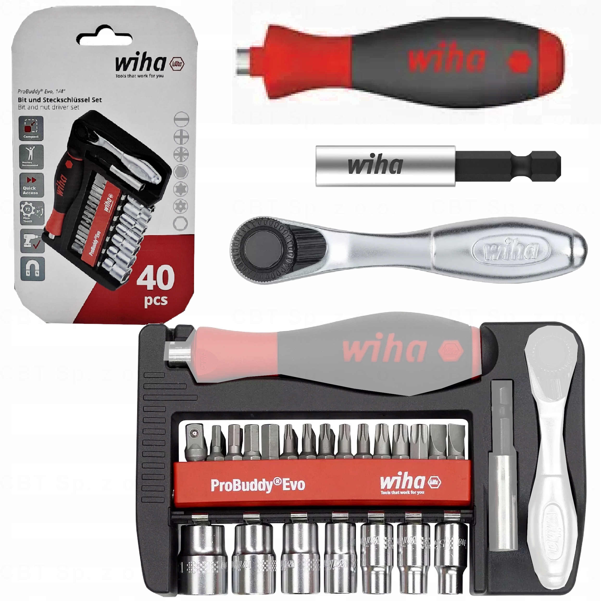 Zestaw Bitów I Kluczy Nasadowych 40CZ. 1/4" Probuddy Wiha 46960 Grzechotka