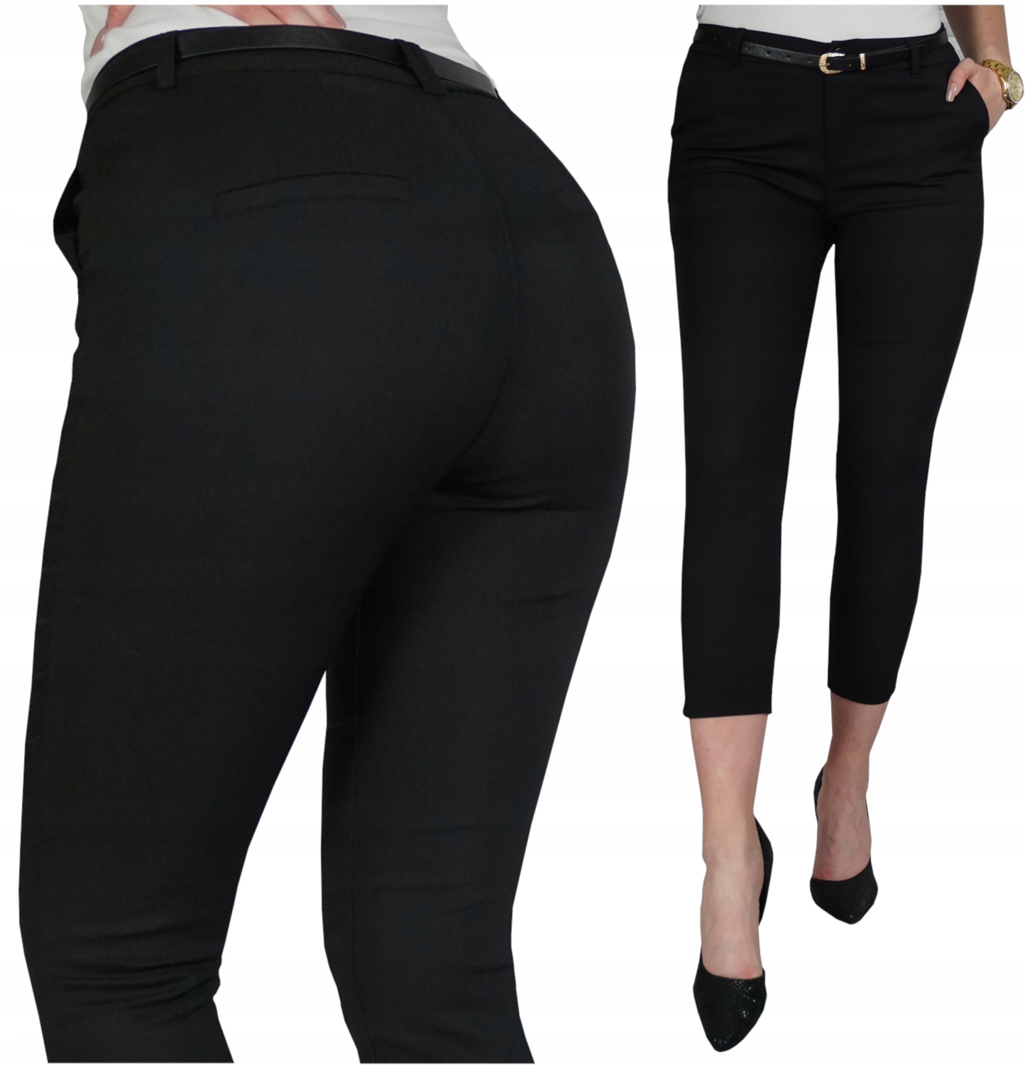 ELEGANCKIE SPODNIE DAMSKIE CYGARETKI MODELUJĄCE Z PASKIEM FREESIA 7/8 M