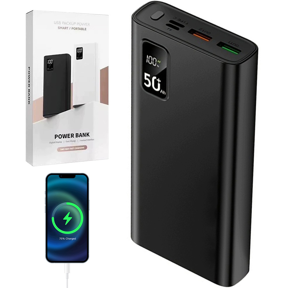 Powerbanka PD22.5W s typem C a Usb A, černá pro telefony a tablety