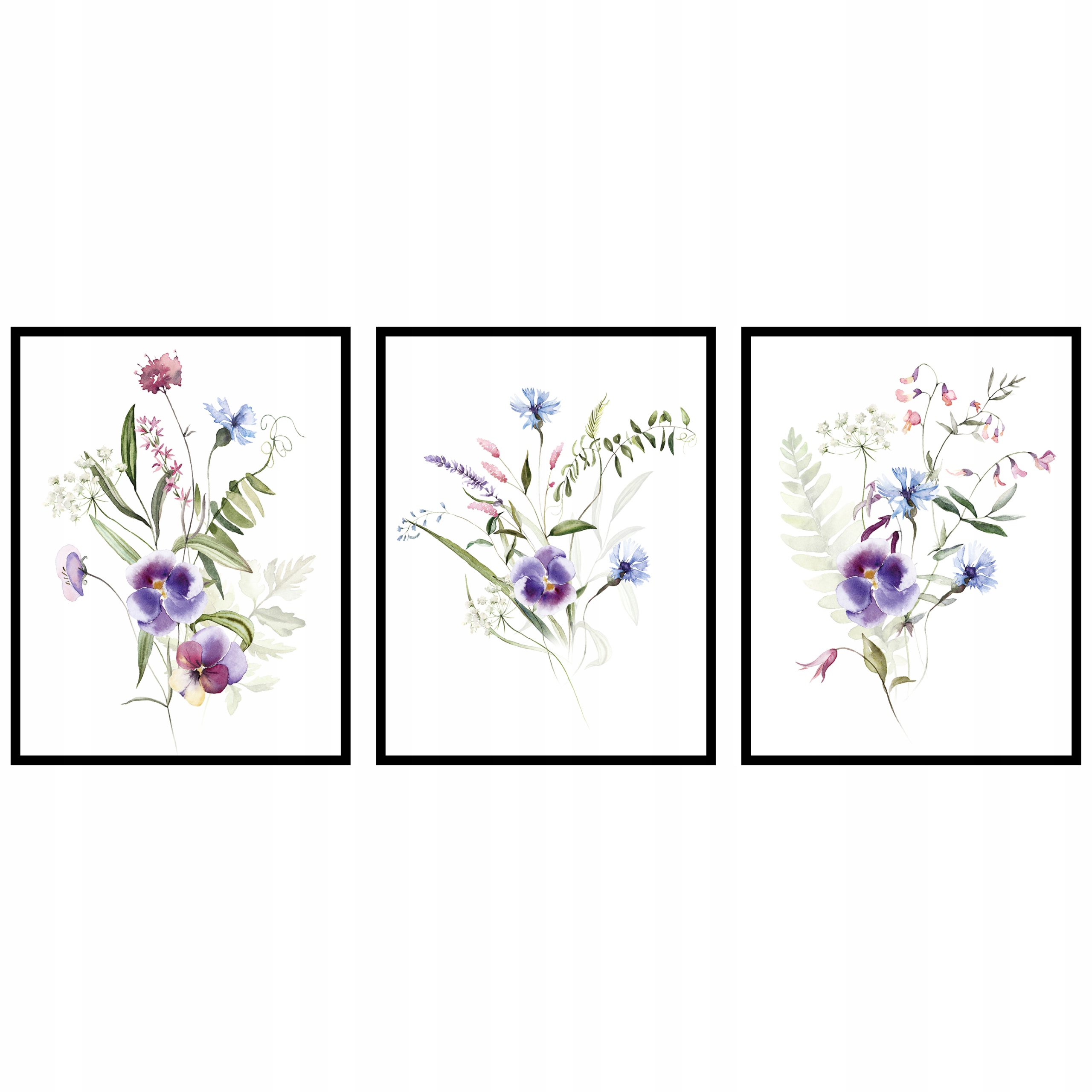 Plagát na stenu s kvetmi 3ks 60x90cm rastliny grafika listy príroda