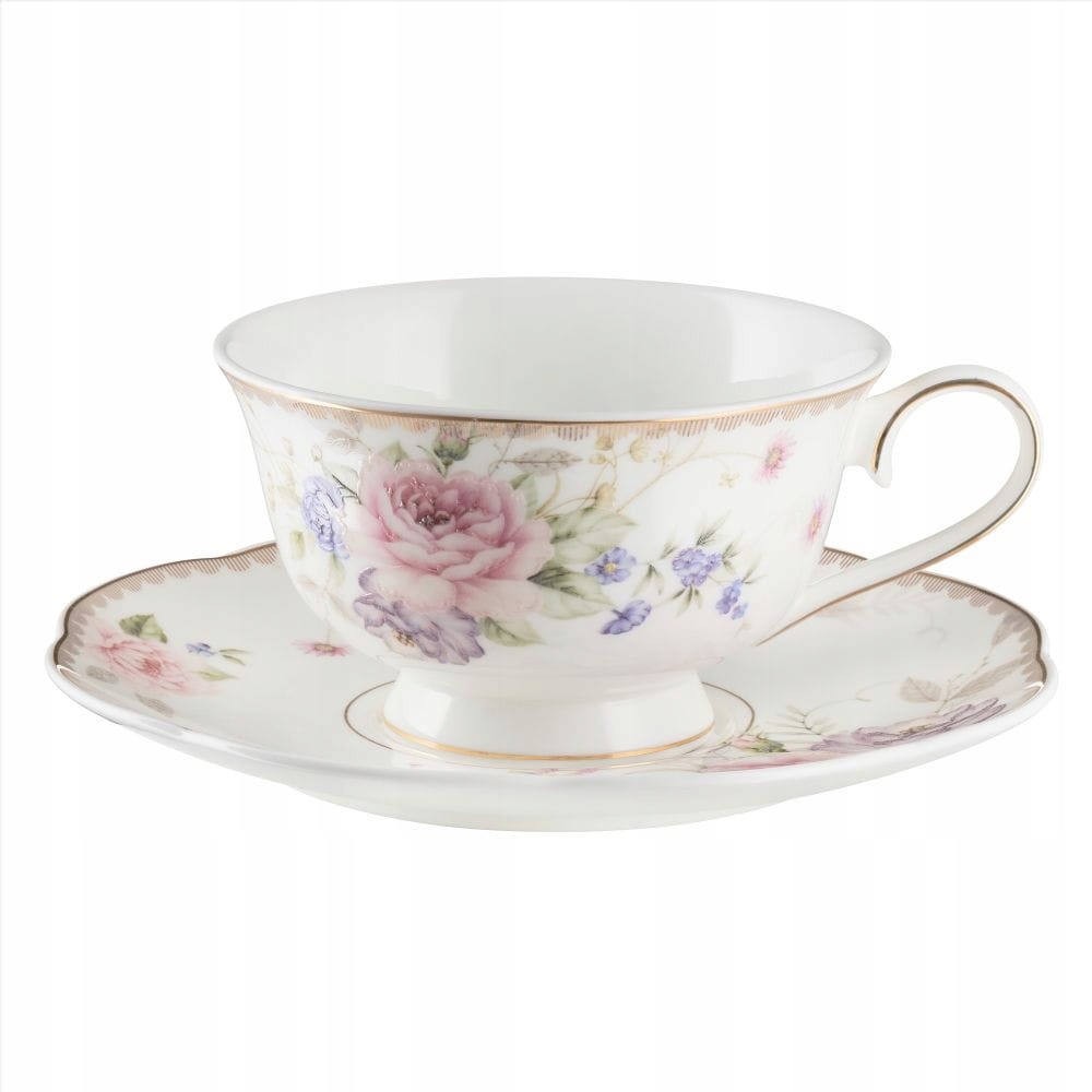 ZESTAW 4 SZTUK PORCELANOWE FILIŻANKI ZE SPODKAMI I ŁYŻECZKĄ ARTVIGOR 200 ML — 7