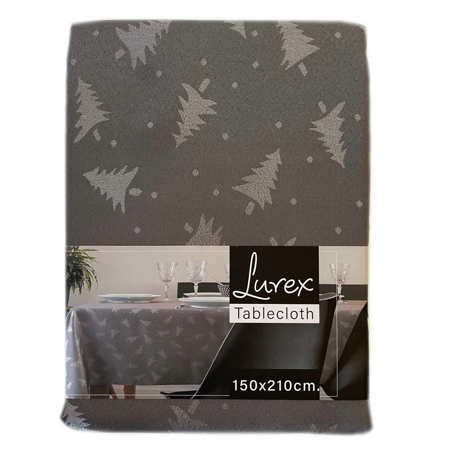 

Obrus Świąteczny 150x210 Święta Srebrne Choinki Sz