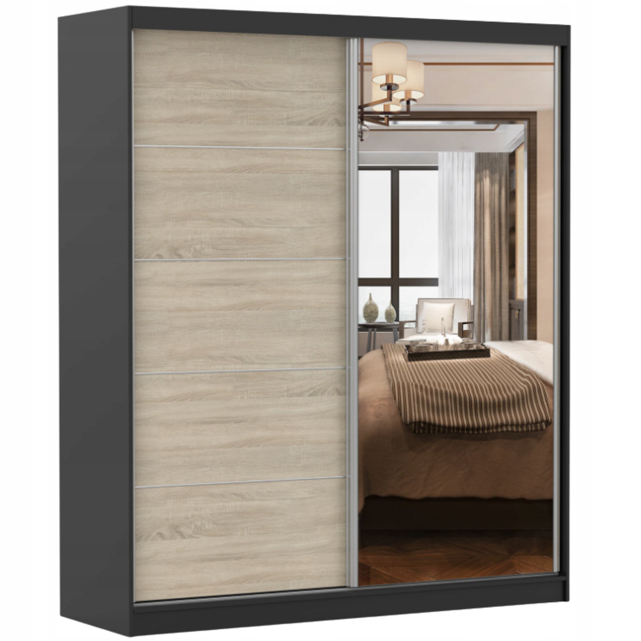 Skříň Bella 180x61 Černá/sonoma+zrcadlo police prostorná Výrobce