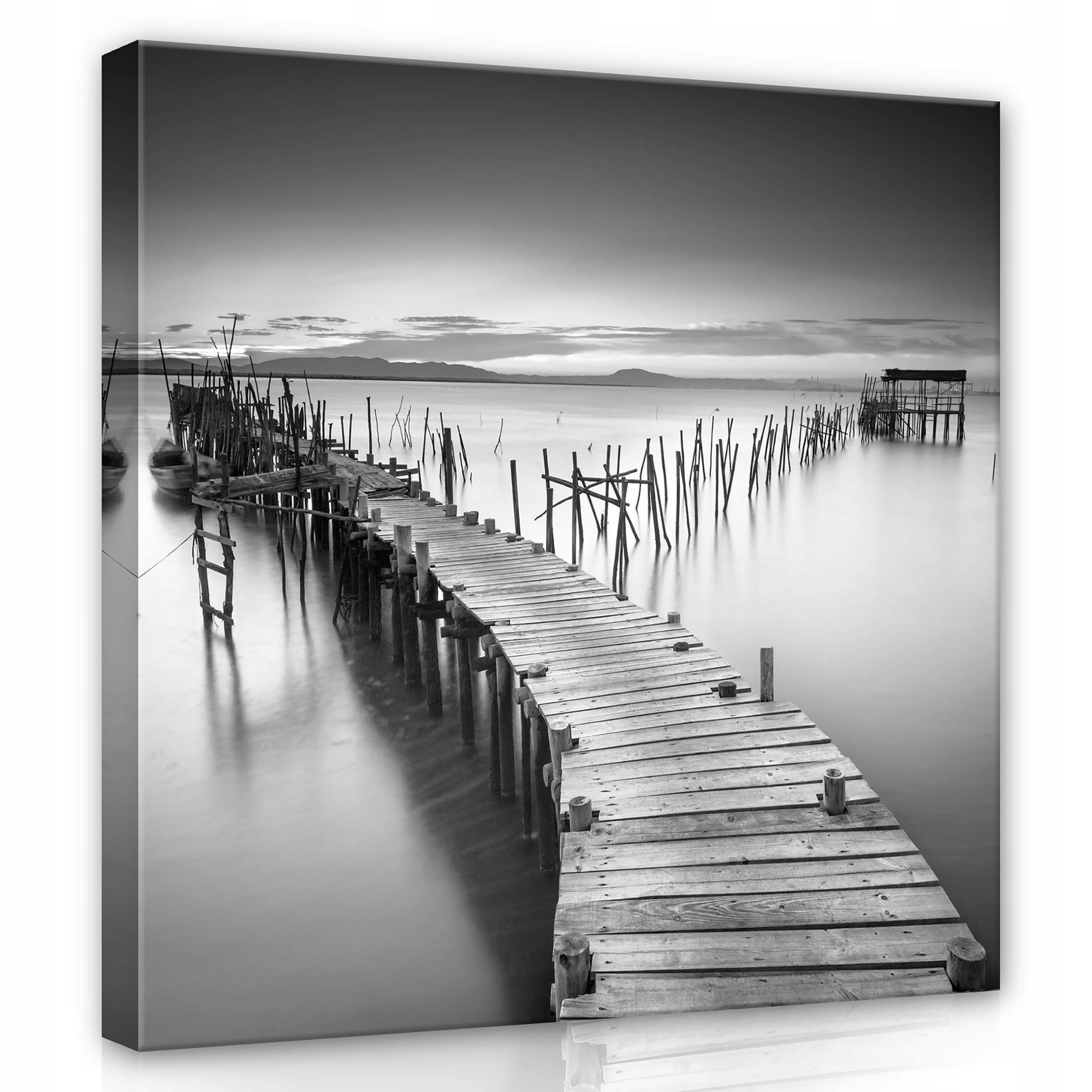 Obraz 80x80 Klid ticho voda dřevěný most monochromatický