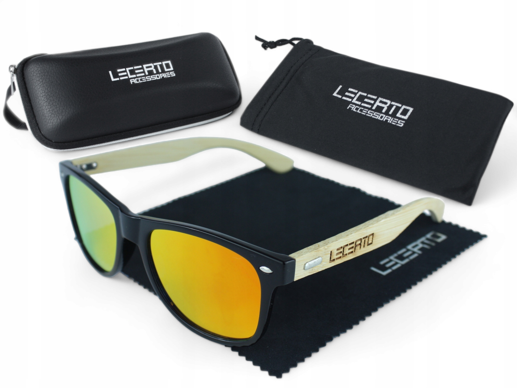 OKULARY PRZECIWSŁONECZNE UV400 DREWNIANE BAMBUSOWE ZESTAW LECERTO Cechy dodatkowe etui w zestawie