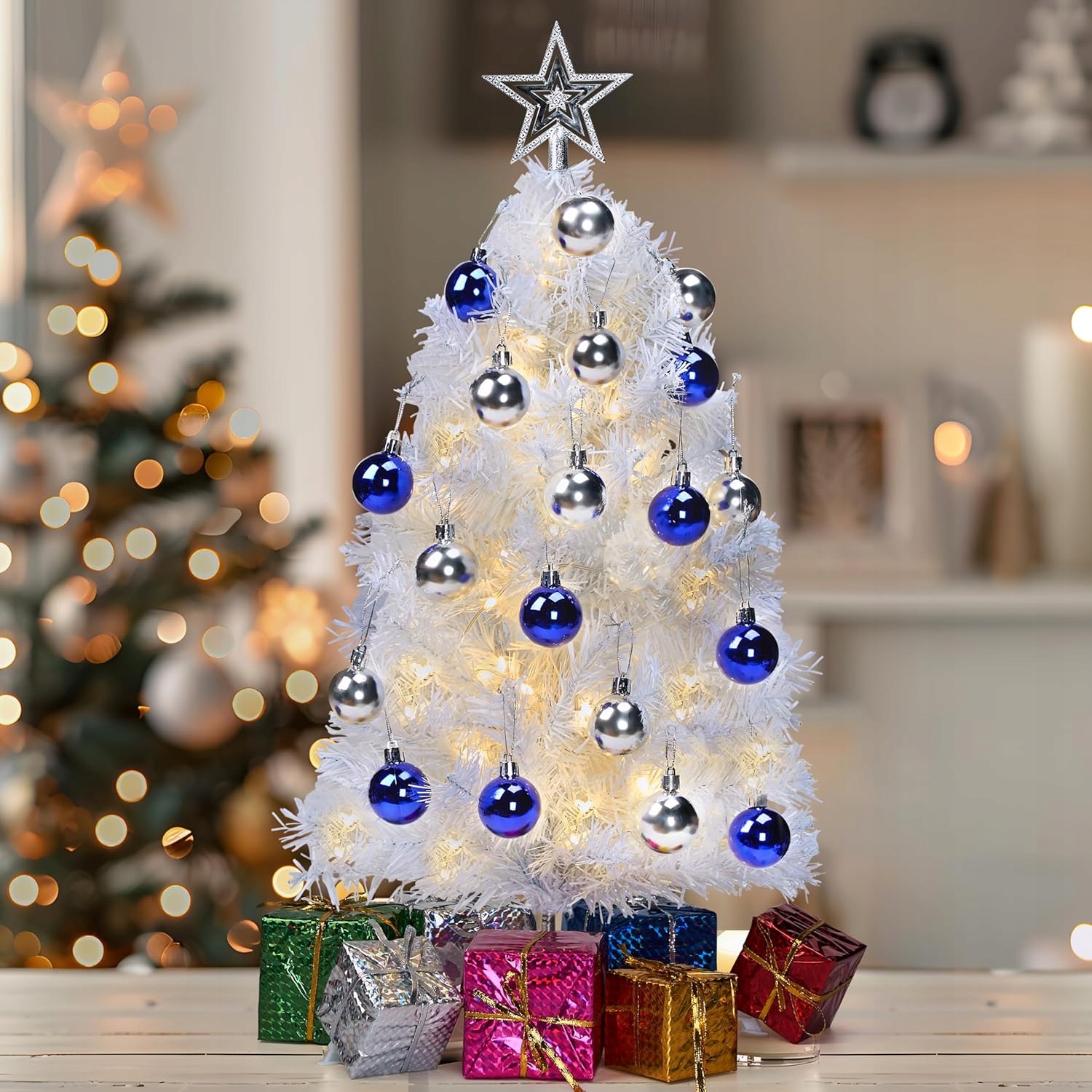 Mini Vánoční Stromek 61 CM Bílý S Led Osvětlením, Umělá Dekorace