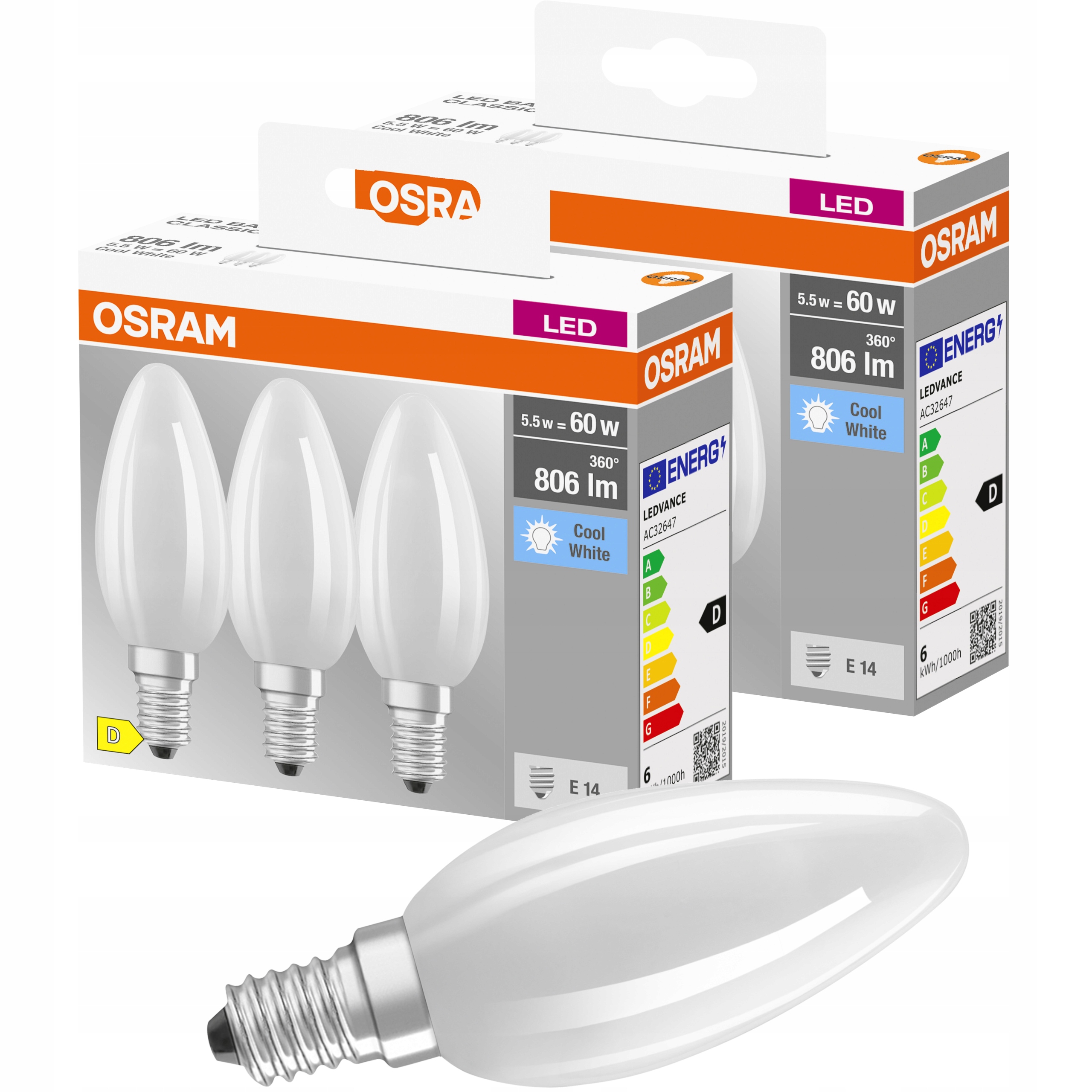 

6x Żarówka Led E14 5,5W 60W Świeca Filament Osram