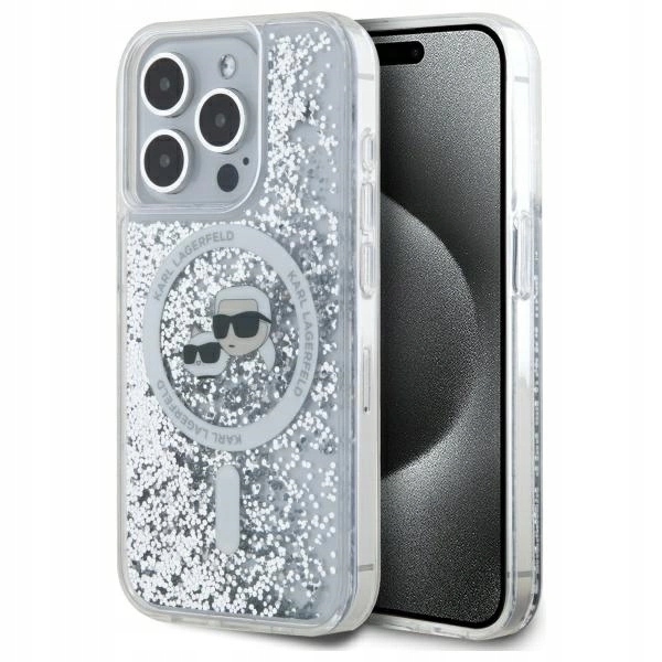 Pouzdro Karl Lagerfeld Liquid Glitter Karl & Choupette Head Magsafe pro iPhone