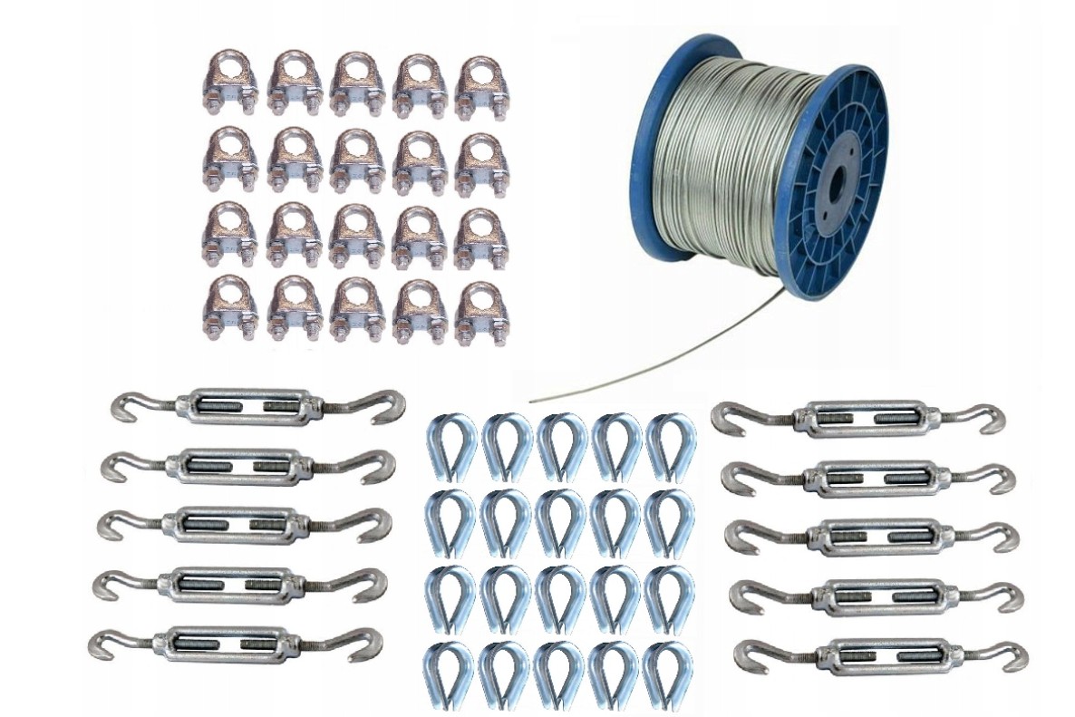 Montážní Sada 100 m Pvc 2 mm 10 x římský šroub M5 H/h 20 x kauza svorka