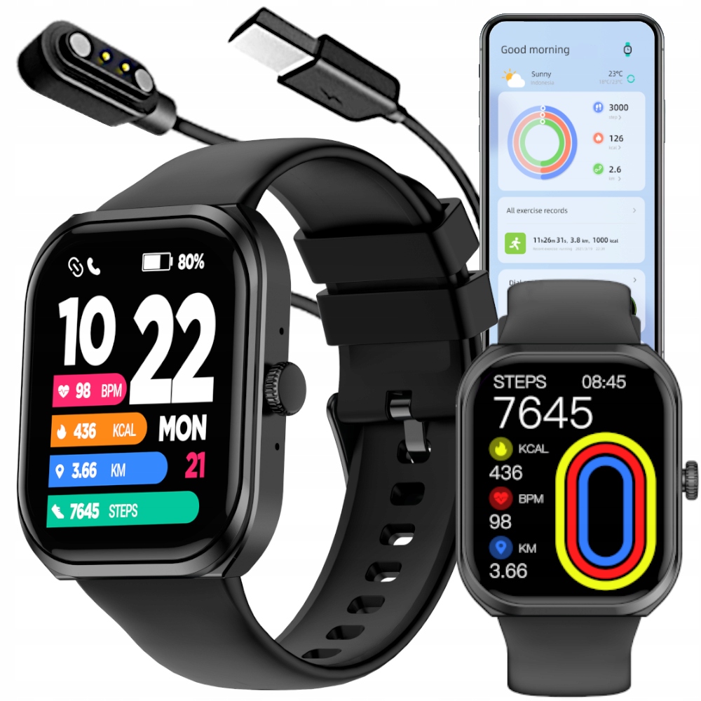 Smartwatch zegarek sportowy opaska funkcja Rozmowy Menu Pl GlacierX Breeze