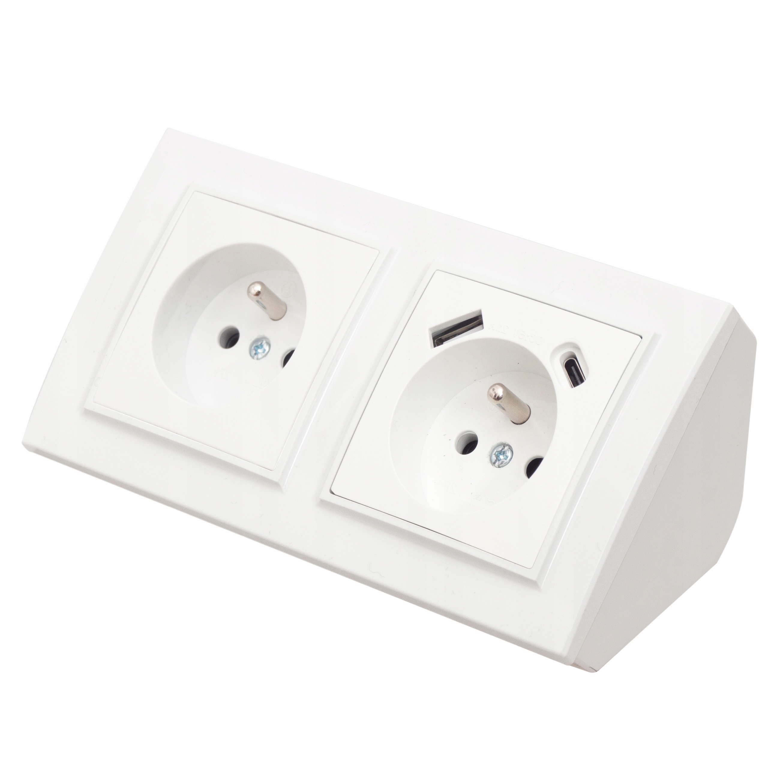 Gniazdo Podwójne Meblowe Narożne Biurkowe Kuchenne Blatowe Usb Typ C Białe