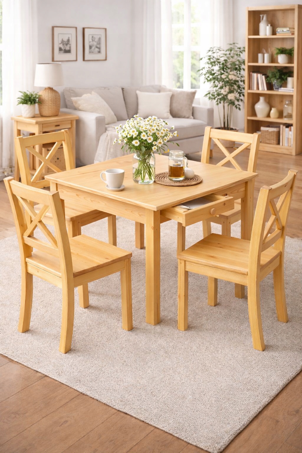 Dřevěný Stůl S Borovicovou Zásuvkou 70x70 Kuchyňský Stůl Do Kuchyně Obývacího Pokoje Pevný