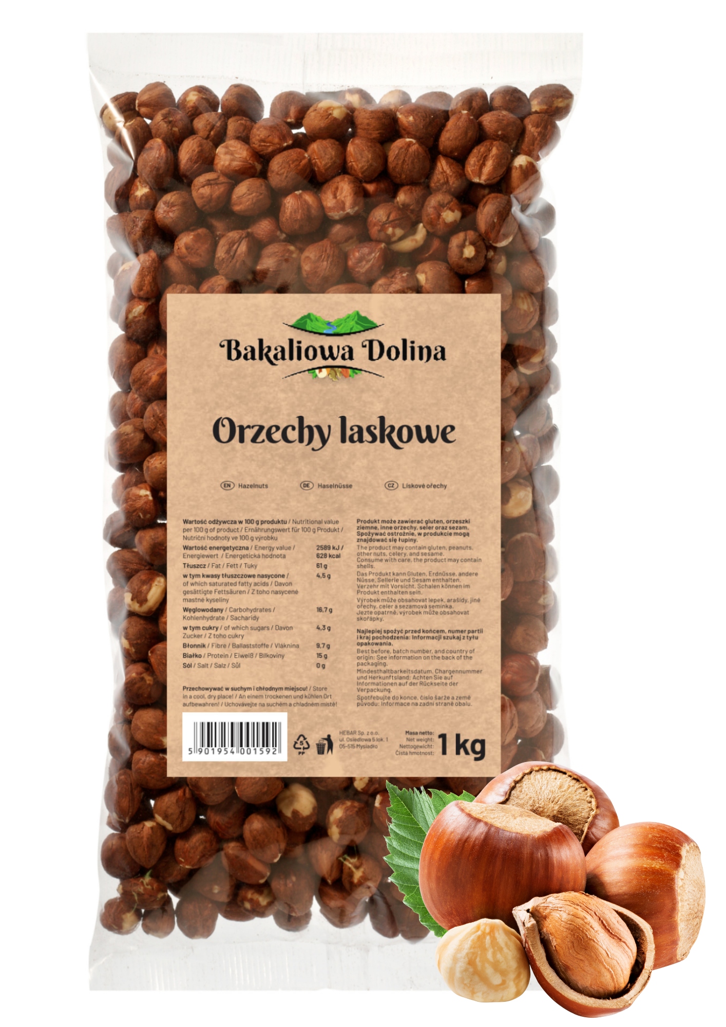 Levně Lískové Ořechy 1 Kg Loupané Přírodní Svačinka Bakaliowa Dolina