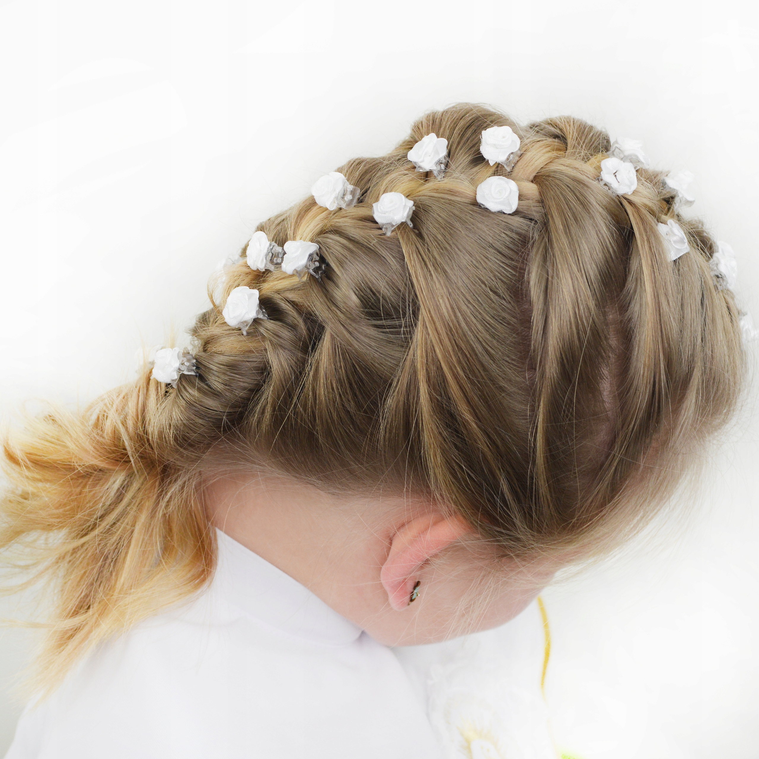KRABIKI ŻABKI DO WŁOSÓW NA KOMUNIE RÓŻYCZKI Białe Rodzaj ozdoba do włosów