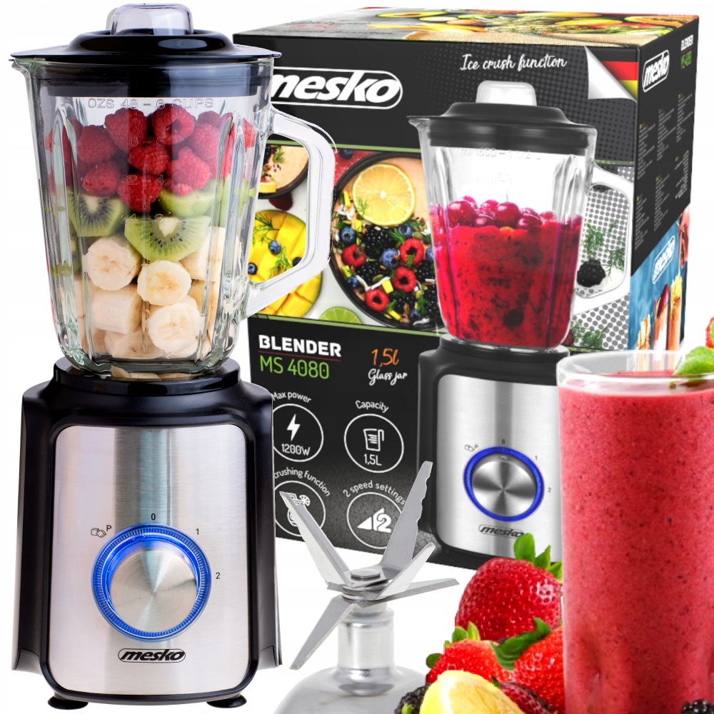 Blender Kielichowy do koktajli 1200W 1,5L Szklany Mesko MS4080