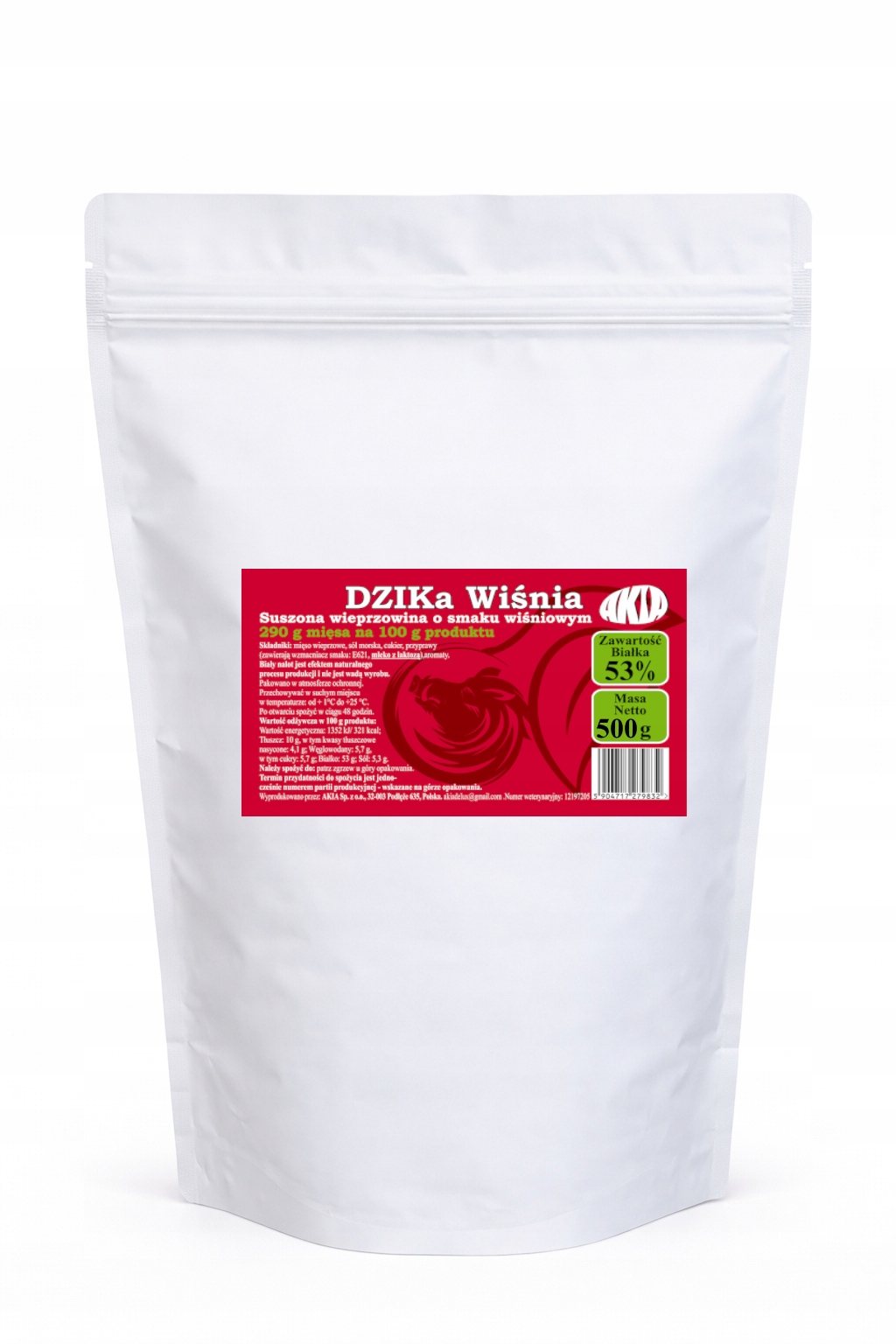 Levně Akia Jerky, Sušené vepřové maso, vepřové maso s třešňovou příchutí 500 g