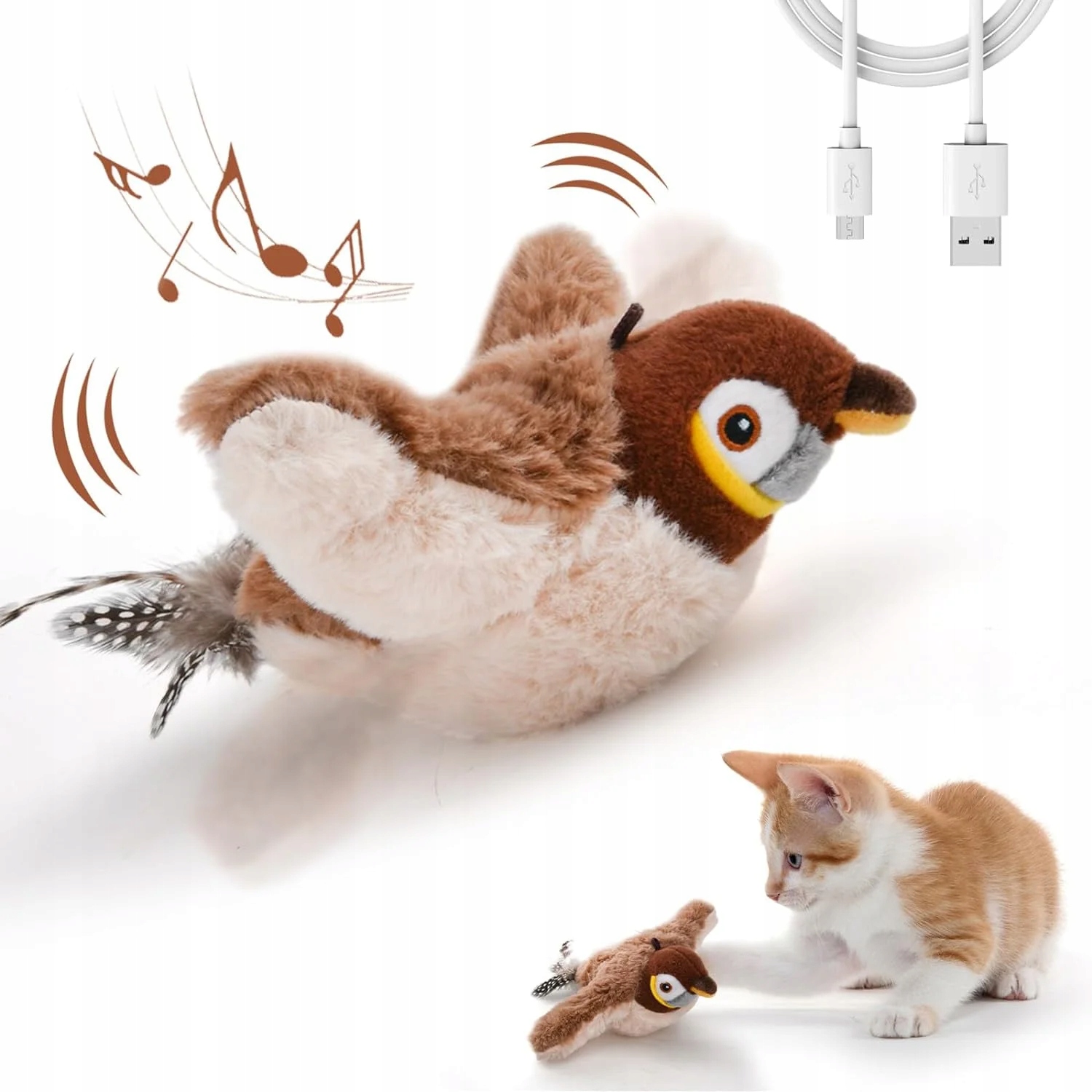 Interactive Cat Toys, Rechargeable Chirping Flapping Bird(no Flying)