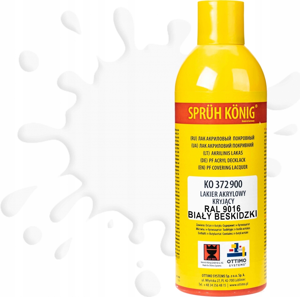 Ko 372 Krycí akrylový lak Ral 9016 Bílý beskydský polomat 400 ml barva