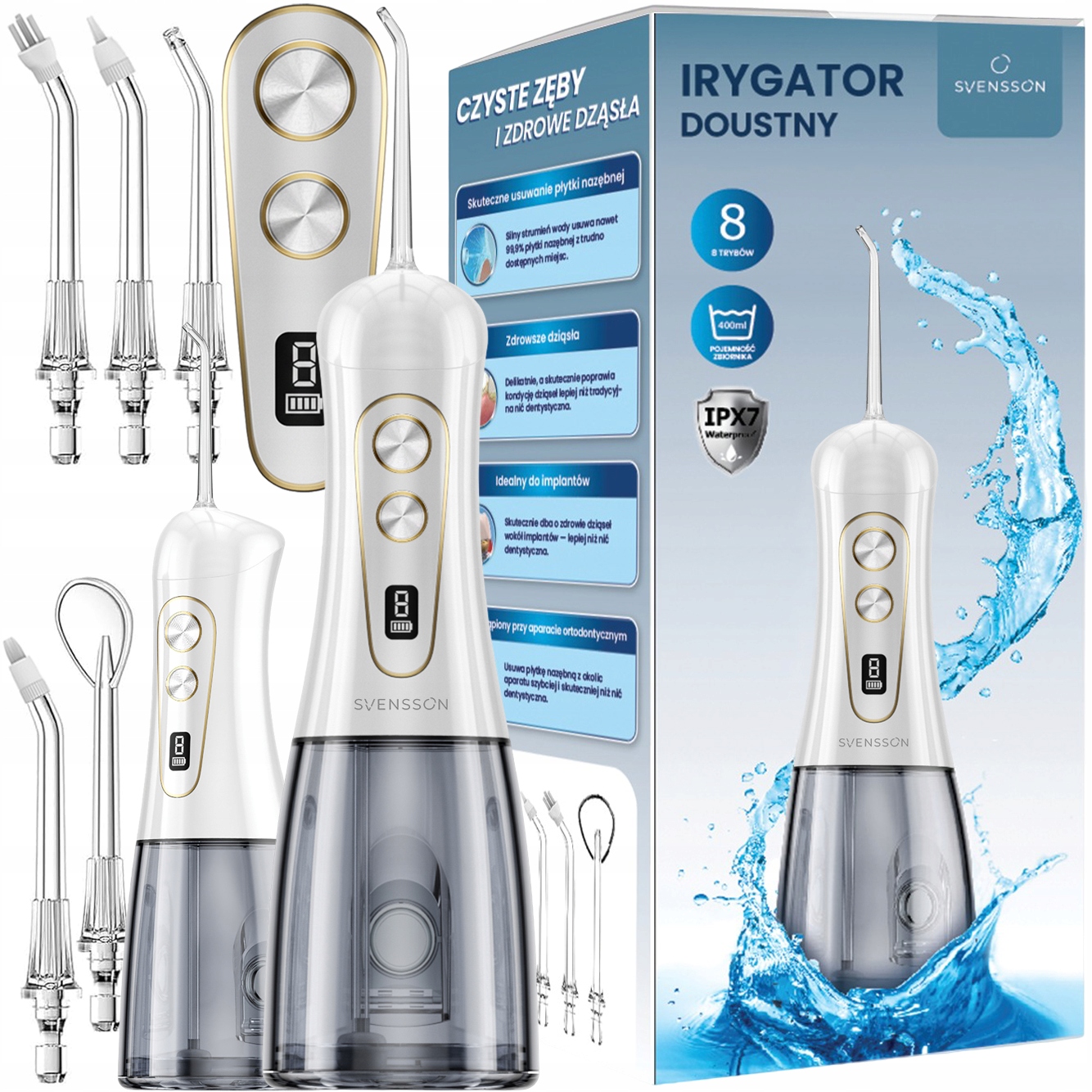 Irygator Do Zębów Smart 8 Trybów 5 Dysz Mocny Profesjonalny Bezprzewodowy