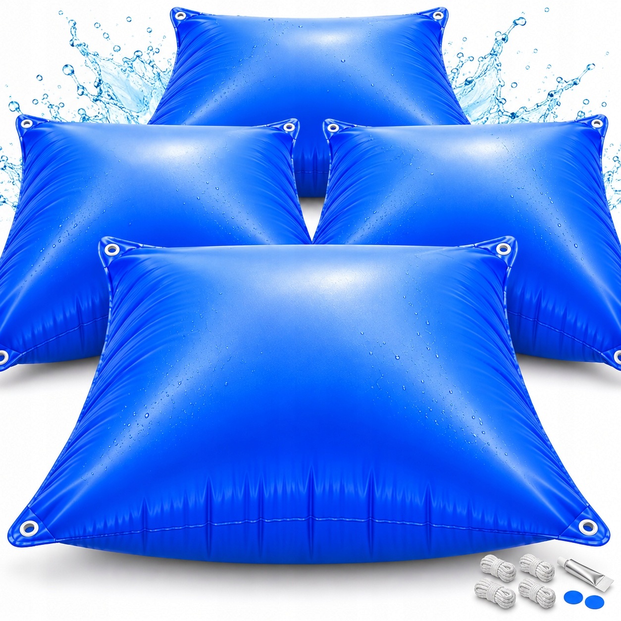 Pod kryt velkého bazénu jsou 4 nafukovací polštáře 120 x 120 cm pro zimní sezónu