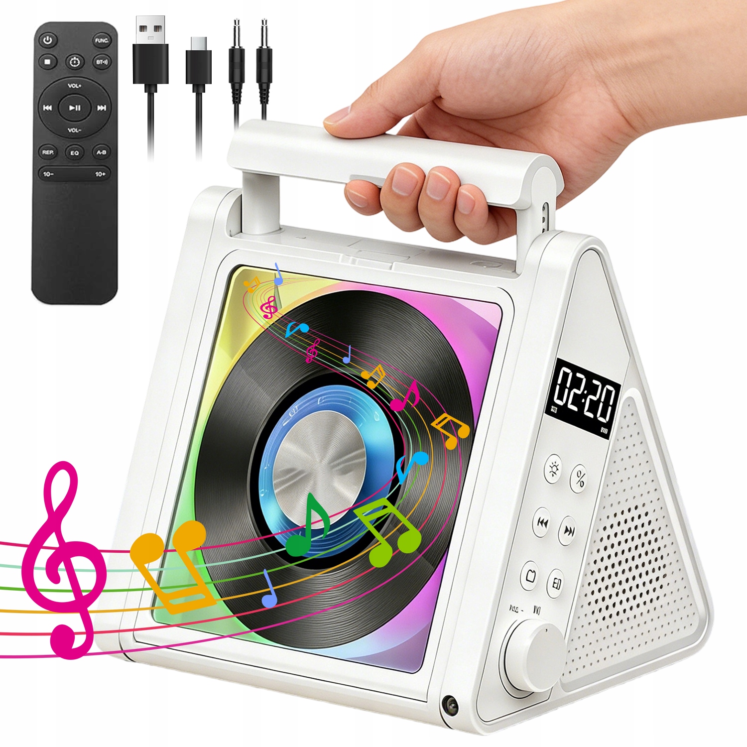 Odtwarzacz CD Bluetooth 5.3 Radio Fm Aux 2X10W Głośniki Hifi 4000MAH