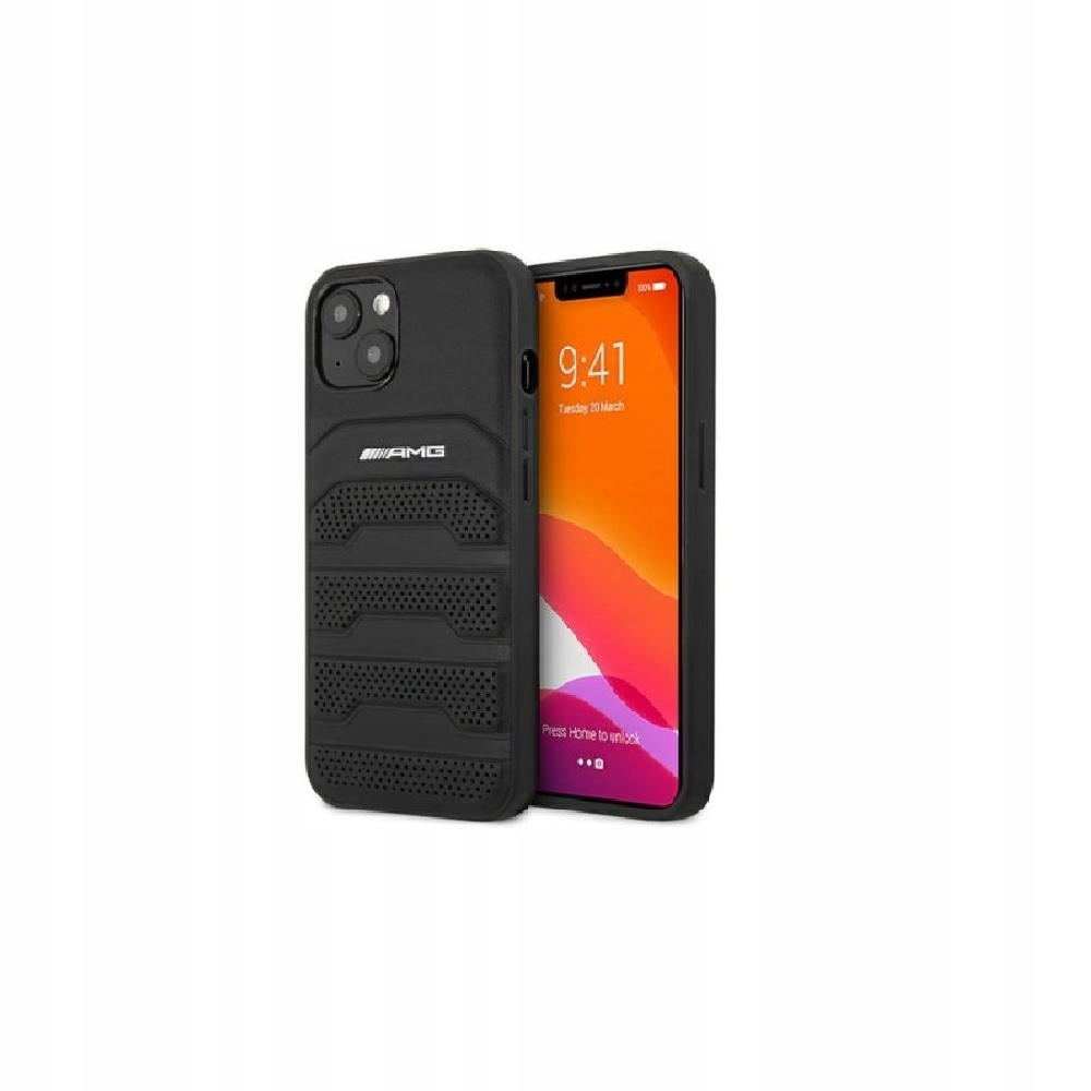 Etui Amg Leather Debossed Lines na iPhone 13 mini czarne Mercedes