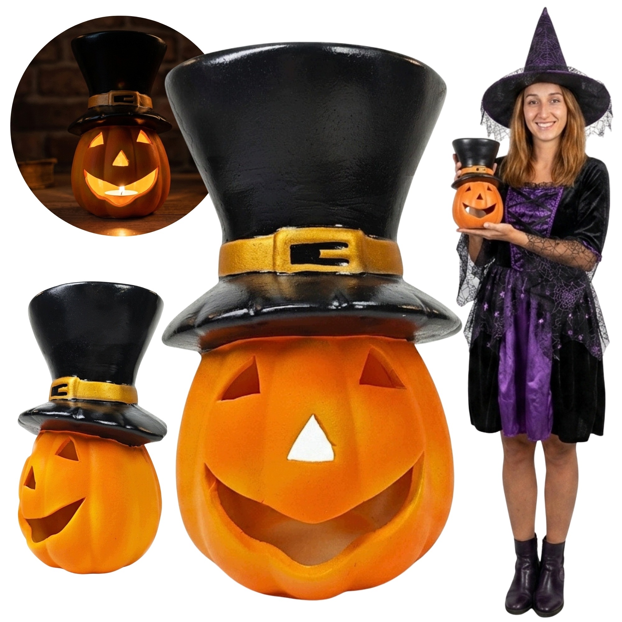 Keramická dýně Halloween Figurka Dekorace Podzimní ozdoba Lampion 28 cm