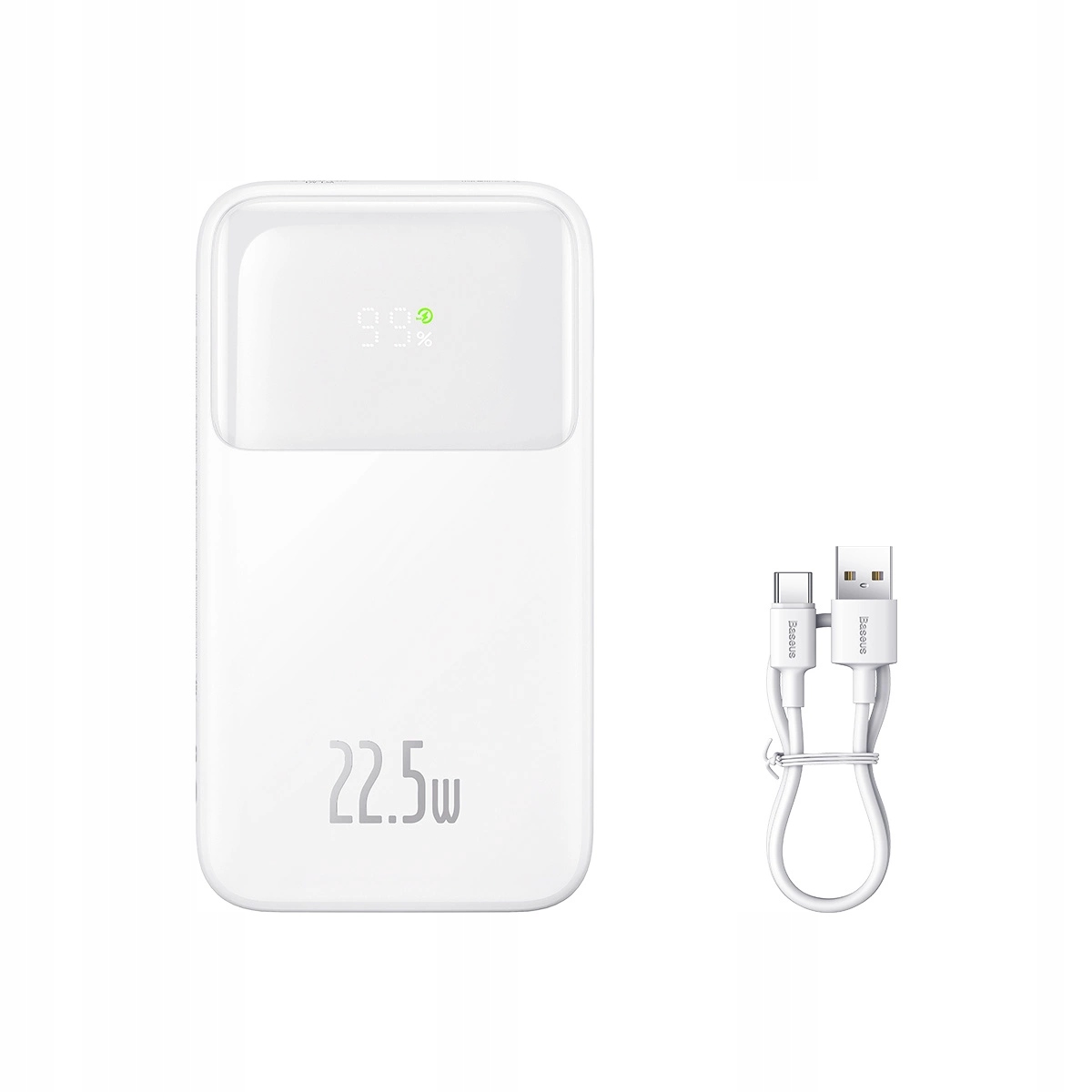 Powerbanka Baseus Comet Series s displejem 10000 mAh 22.5 W bílá kabel