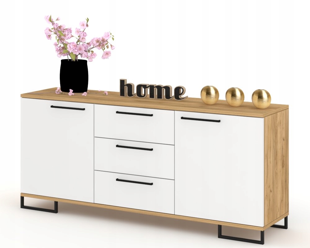 Komoda do obývacího pokoje Rtv skříňka se zásuvkami Dub Craft Zlatý Bílý Mat 150