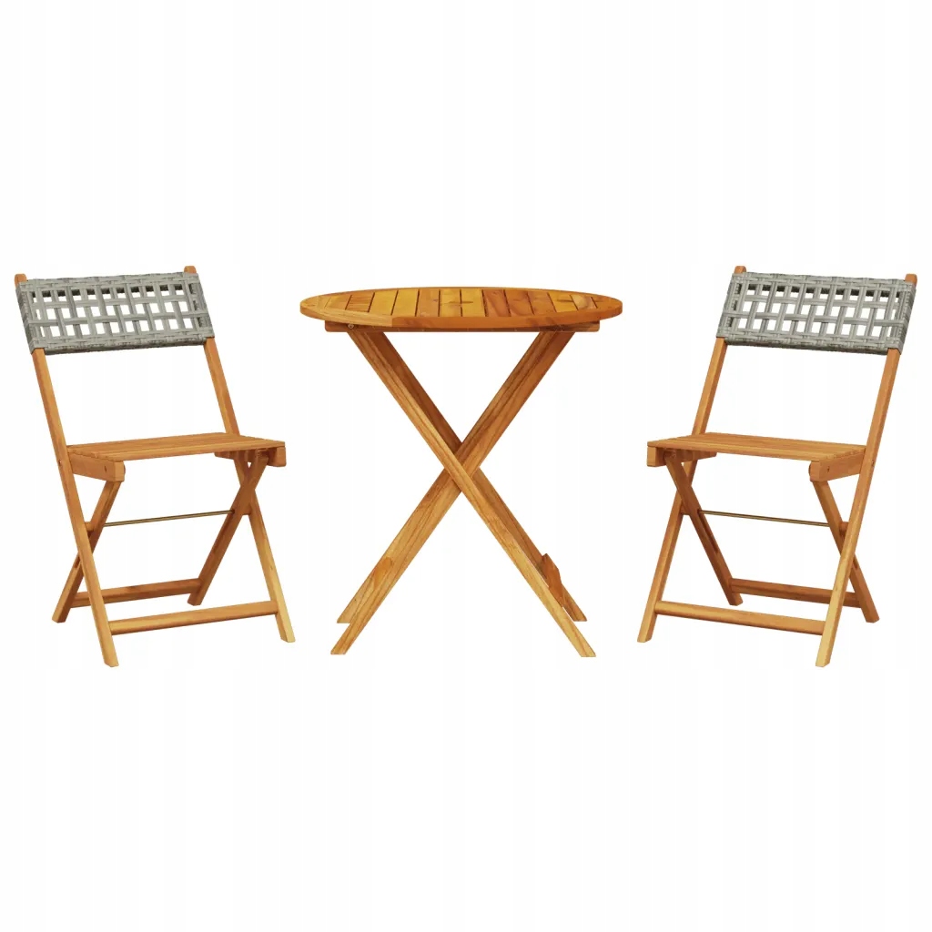 Bistro Set Nábytku z Masivního Akáciového Dřeva a Pe Ratanu, Šedý, 70x75 cm
