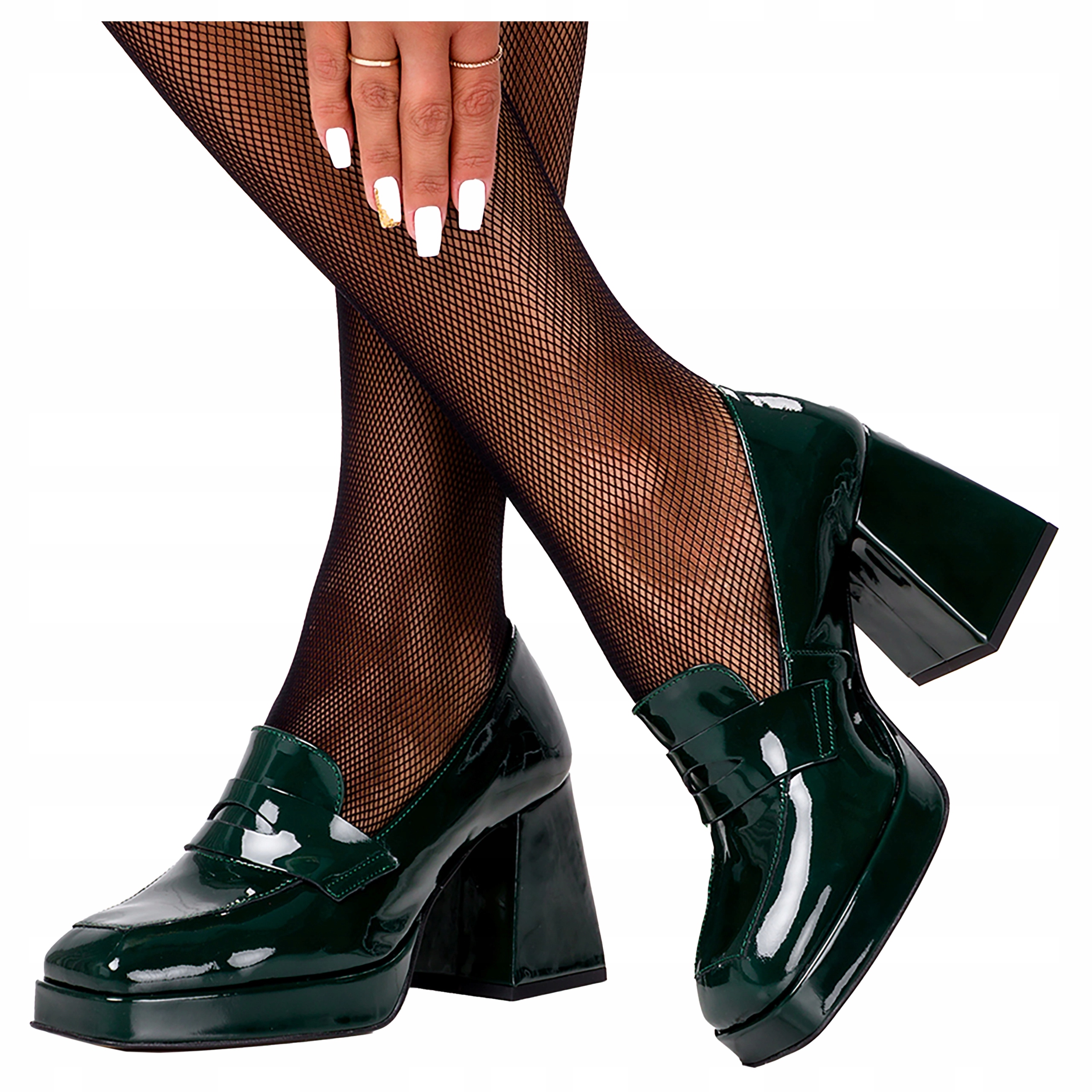 Kožené Mokasíny Dámské Na Podpatku Klocku Lakované Polský Výrobek vel. 40