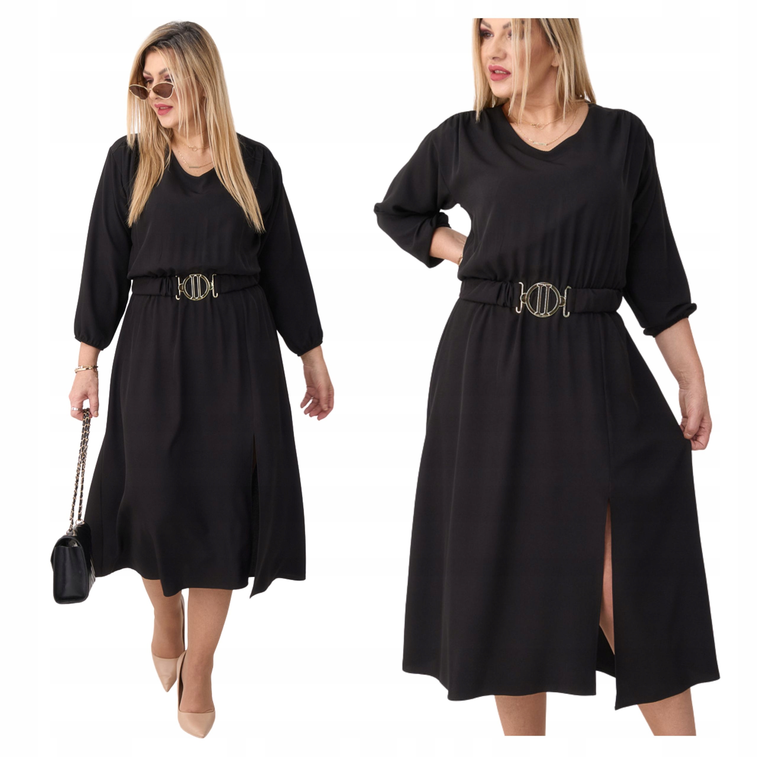 Sukienka z rozcięciem zwiewna Polski Producent duże rozmiary midi