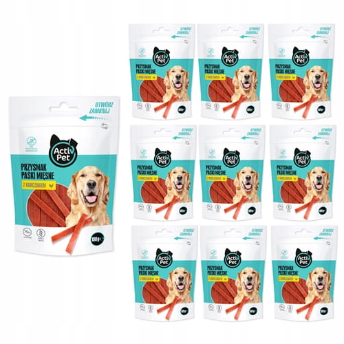 Levně Pamlsek pro velkého psa Masové proužky s kuřecím masem 10x100 g Activ Pet
