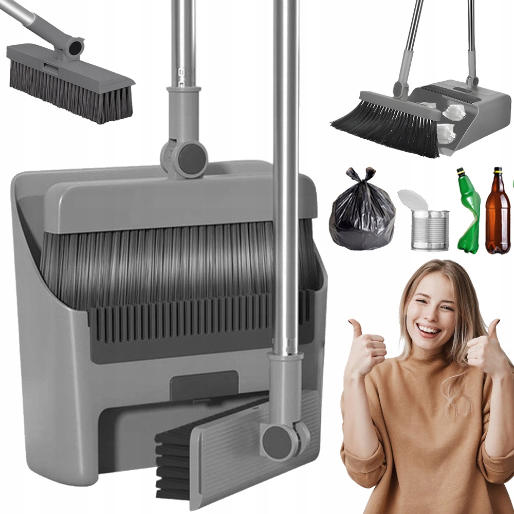 Levně Úklidová Sada Leniuch 3V1 Smeták Smetáček Lopatka Podlahová Kartáčová Sada